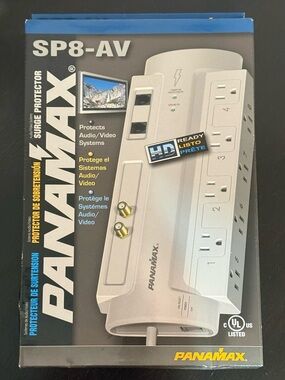 Panamax SP8-AV Surge Protector. 6ft Power Cord w Right Angle 45*Offset Plug. NWT